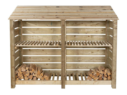 Slatted Wooden Log Store with Shelf W-227cm, H-126cm or 180cm, D-88cm