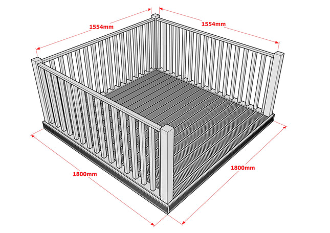 Decking Kit With Three Side Balustrade