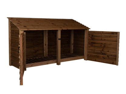 Wooden Log Store with Doors W-227cm, H-126cm or 180cm, D-88cm - Brown Finish
