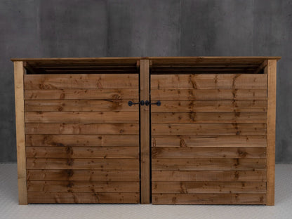 Wooden Log Store (Roof Sloping Back) with Doors W-227cm, H-126cm or 180cm, D-88cm - Brown Finish