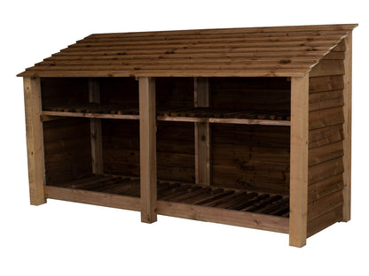 Wooden Log Store with Shelf W-227cm, H-126cm or 180cm, D-88cm - Brown Finish