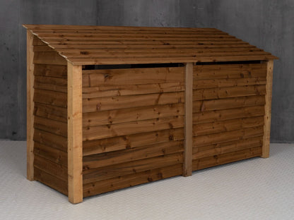 Wooden Log Store (Roof Sloping Back) with Doors W-227cm, H-126cm or 180cm, D-88cm - Brown Finish