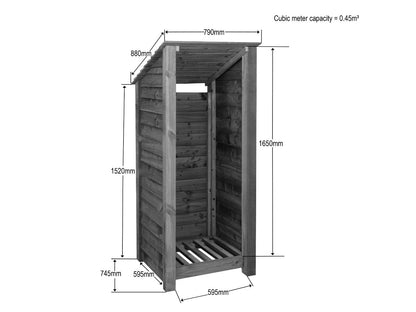 Wooden Log Store (Roof Sloping Back) W-79cm, H-126cm or 180cm, D-88cm