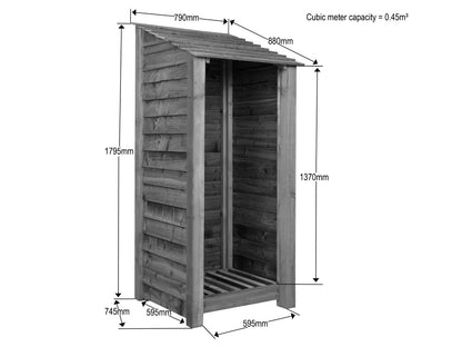 Wooden Log Store W-79cm, H-126cm or 180cm, D-88cm - Brown Finish