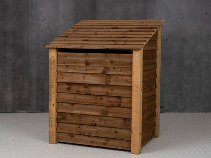 Wooden Garden Tool Storage with Shelf (Roof Sloping Back) W-99cm, H-126cm or 180cm, D-88cm - Brown Finish