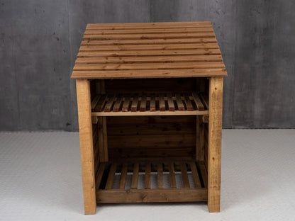 Wooden Log Store with Shelf W-99cm, H-126cm Or 180cm, D-88cm - Brown Finish