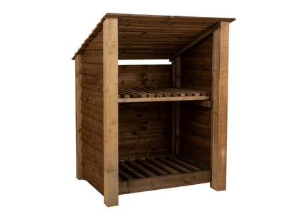 Wooden Log Store with Shelf (Roof Sloping Back) W-99cm, H-126cm Or 180cm, D-88cm