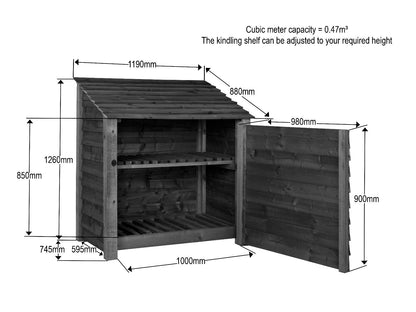 Wooden Log Store with Door and Shelf W-119cm, H-126cm Or 180cm, D-88cm