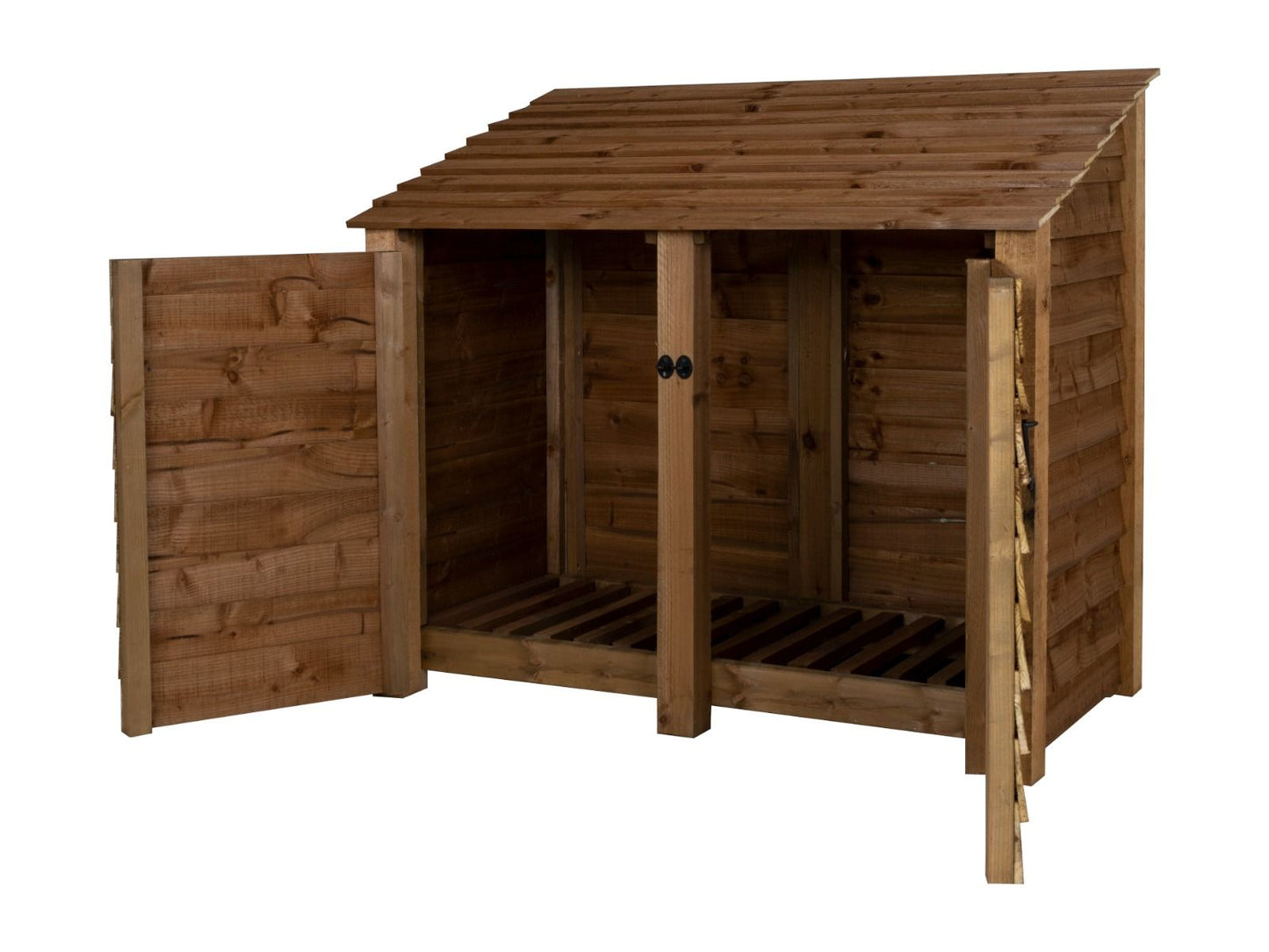 Wooden Log Store with Door W-146cm, H-126cm or 180cm, D-88cm - Brown Finish