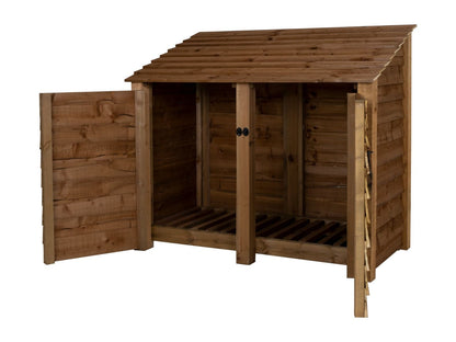 Wooden Log Store with Door W-146cm, H-126cm or 180cm, D-88cm - Brown Finish