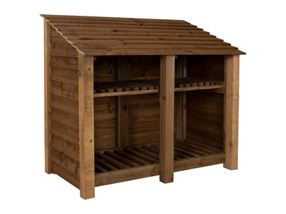 Wooden Log Store with Shelf W-146cm, H-126cm or 180cm, D-88cm - Brown Finish