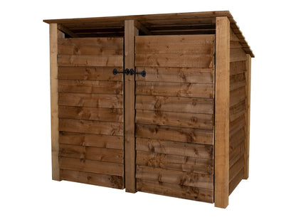 Wooden Log Store (Roof Sloping Back) with Door W-146cm, H-126cm or 180cm, D-88cm - Brown Finish