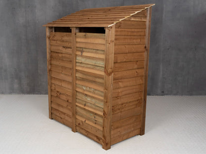 Wooden Garden Tool Storage (Roof Sloping Back) W-146cm, H-126cm or 180cm, D-88cm - Brown Finish