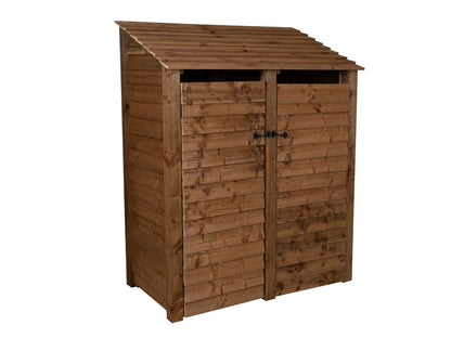 Wooden Log Store with Door and Shelf W-146cm, H-126cm or 180cm, D-88cm - Brown Finish