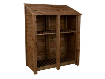 Wooden Log Store with Shelf W-146cm, H-126cm or 180cm, D-88cm - Brown Finish