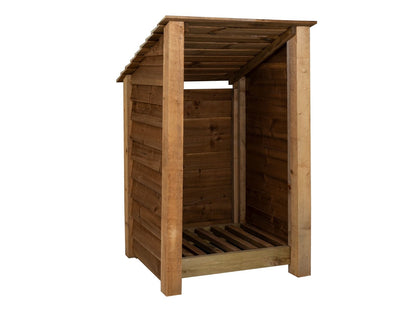 Wooden Log Store (Roof Sloping Back) W-79cm, H-126cm or 180cm, D-88cm - Brown Finish