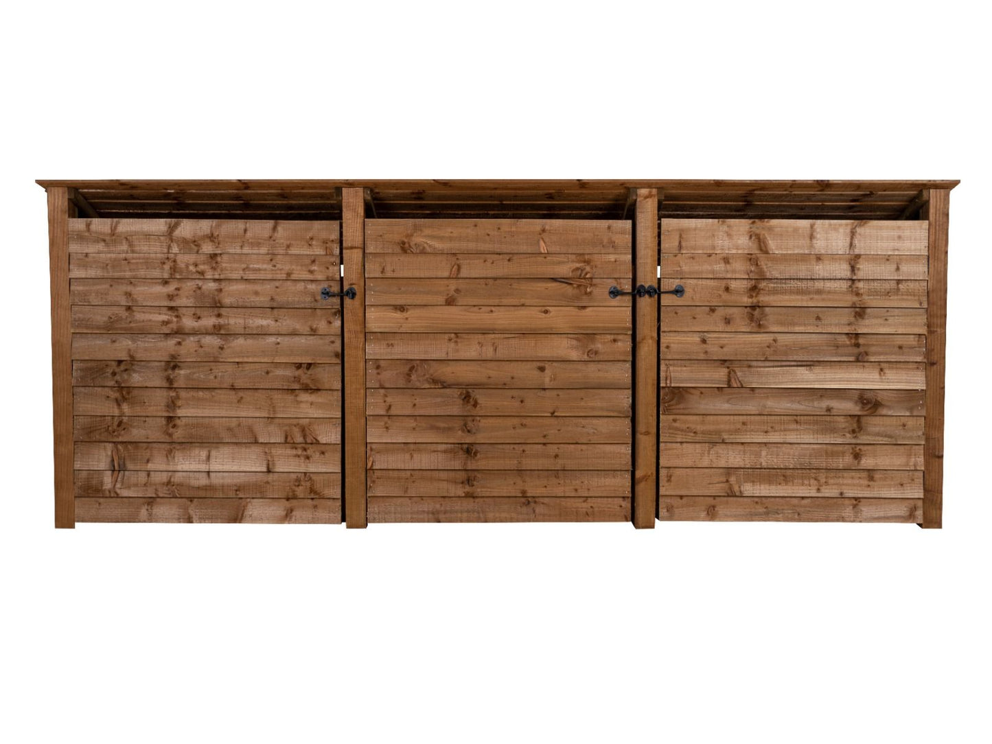 Wooden Log Store (Roof Sloping Back) with Doors and Shelf W-335cm, H-126cm or 180cm, D-88cm - Brown Finish