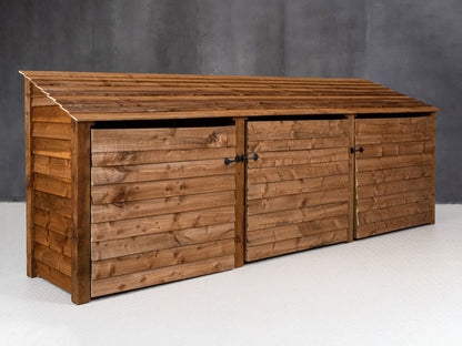 Wooden Log Store with Doors W-335cm, H-126cm or 180cm, D-88cm - Brown Finish