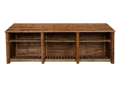 Wooden Log Store with Shelf W-335cm, H-126cm or 180cm, D-88cm - Brown Finish