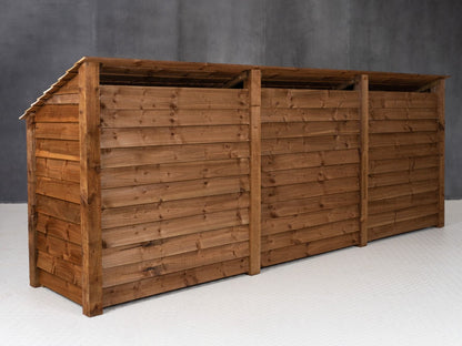Wooden Log Store with Doors W-335cm, H-126cm or 180cm, D-88cm - Brown Finish