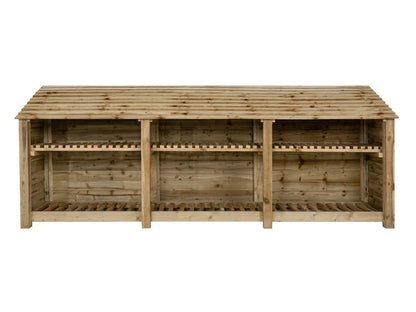 Wooden Log Store with Shelf W-335cm, H-126cm or 180cm, D-88cm