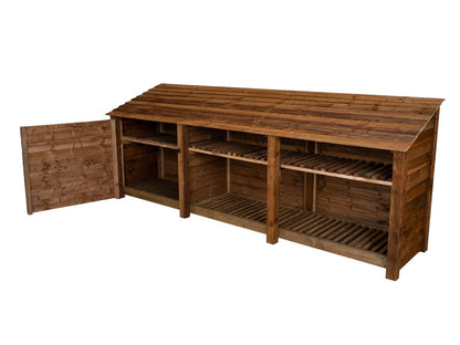 Wooden Garden Tool Storage with Shelf W-335cm, H-126cm or 180cm, D-88cm - Brown Finish