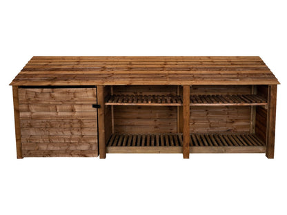 Wooden Garden Tool Storage with Shelf W-335cm, H-126cm or 180cm, D-88cm - Brown Finish