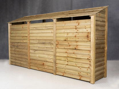 Wooden Log Store (Roof Sloping Back) with Doors W-335cm, H-126cm or 180cm, D-88cm