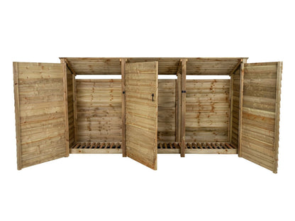 Wooden Log Store (Roof Sloping Back) with Doors W-335cm, H-126cm or 180cm, D-88cm