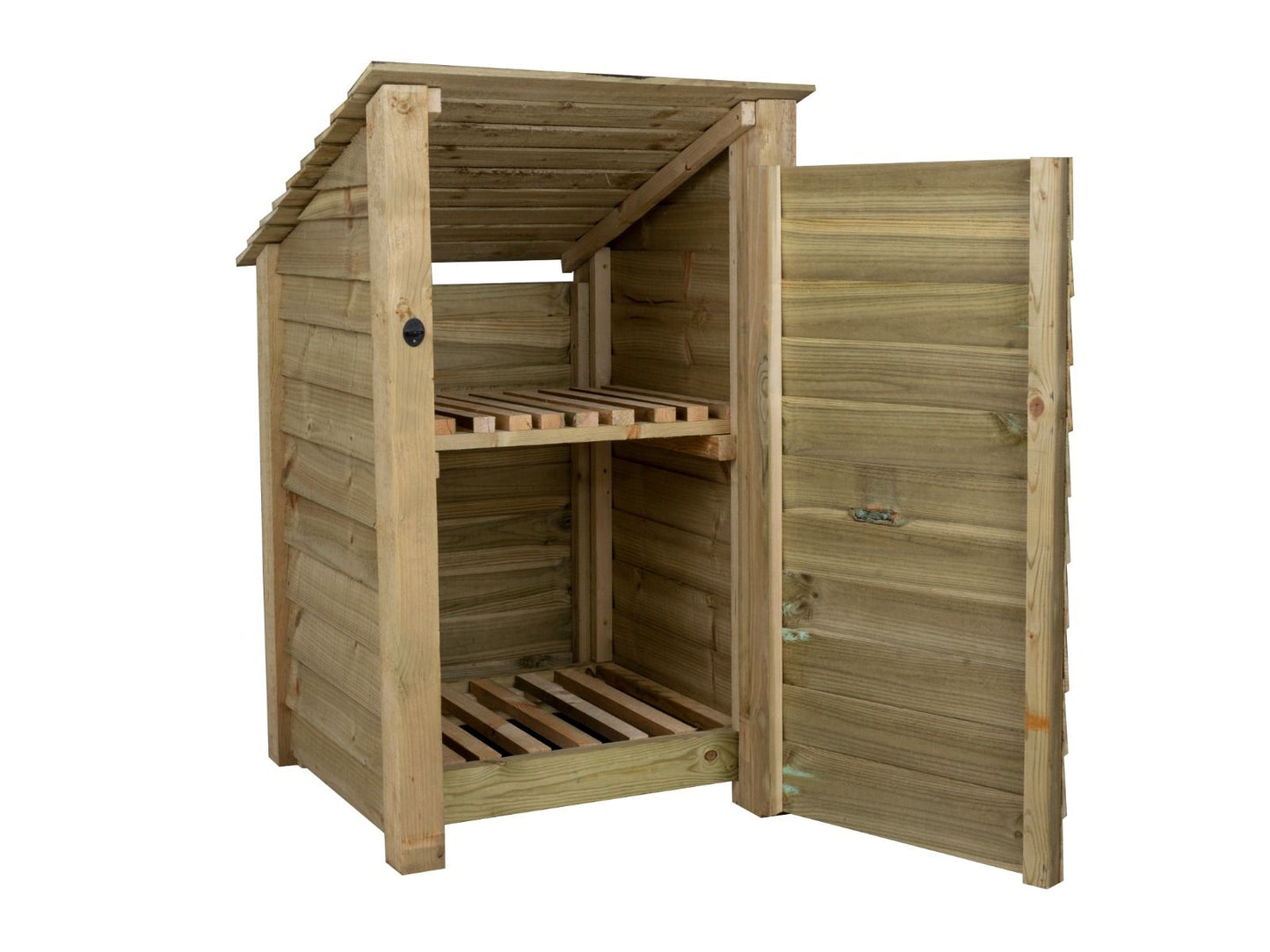 Wooden Log Store with Door and Shelf (Roof Sloping Back) W-79cm, H-126cm or 180cm, D-88cm