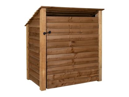 Wooden Log Store (Roof Sloping Back) with Door W-119cm, H-126cm or 180cm, D-88cm - Brown Finish