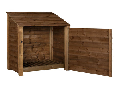 Wooden Log Store with Door W-119cm, H-126cm or 180cm, D-88cm - Brown Finish