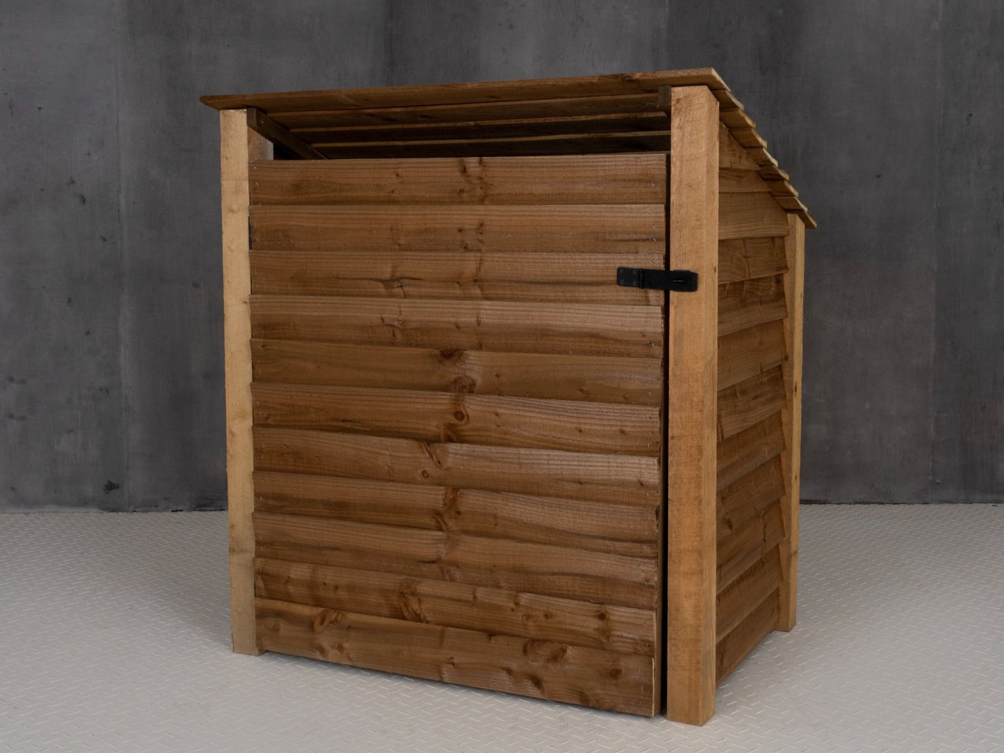 Wooden Garden Tool Storage with Shelf (Roof Sloping Back) W-119cm, H-126cm or 180cm, D-88cm - Brown Finish