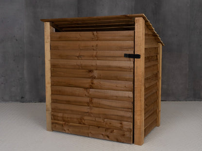 Wooden Garden Tool Storage with Shelf (Roof Sloping Back) W-119cm, H-126cm or 180cm, D-88cm - Brown Finish