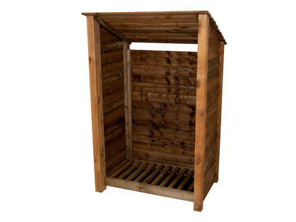 Wooden Log Store (Roof Sloping Back) W-119cm, H-126cm or 180cm, D-88cm - Brown Finish