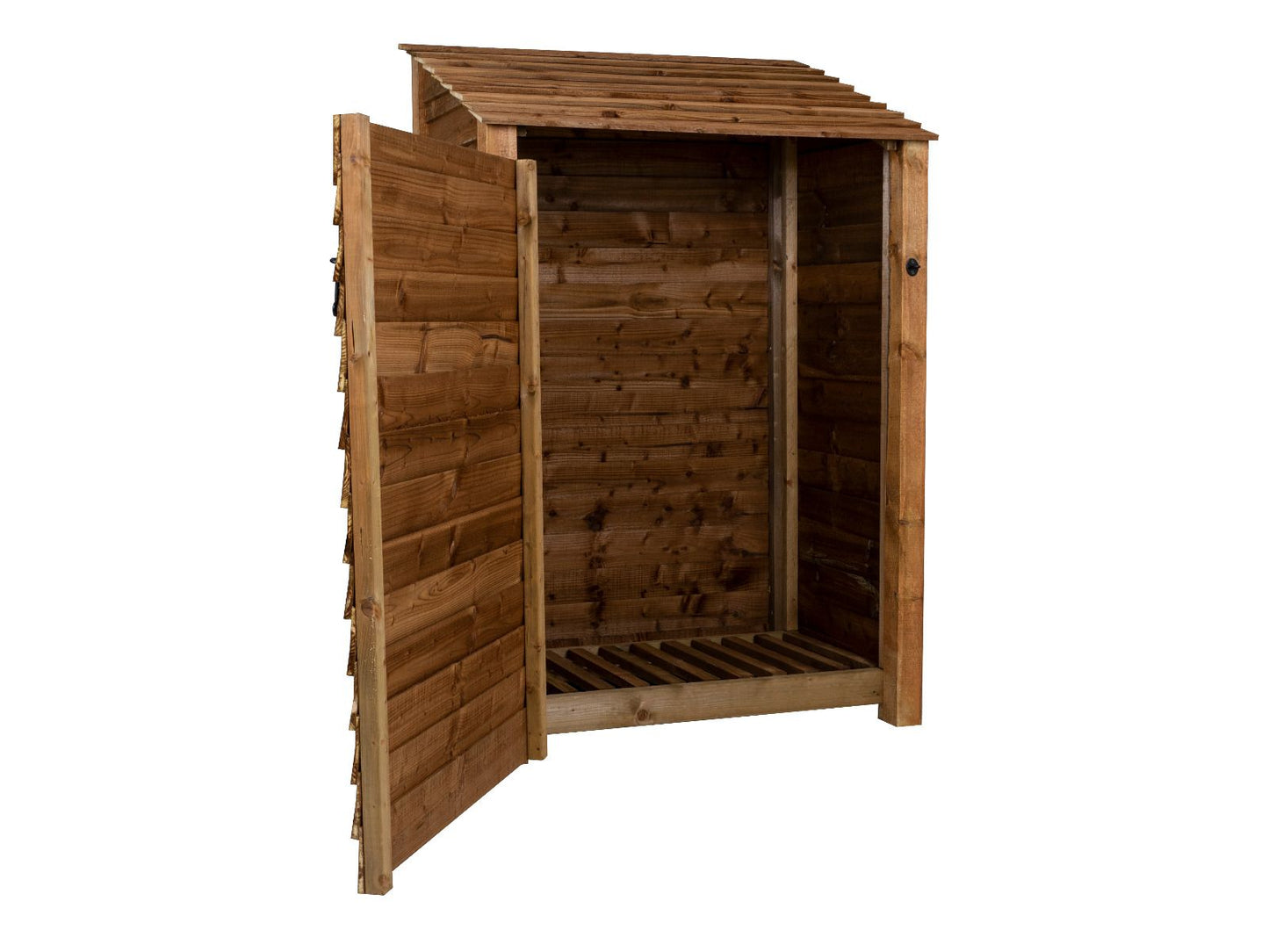 Wooden Log Store with Door W-119cm, H-126cm or 180cm, D-88cm - Brown Finish