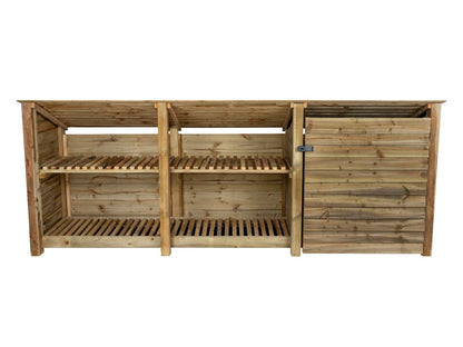 Wooden Garden Tool Storage (Roof Sloping Back) with Shelf W-335cm, H-126cm or 180cm, D-88cm