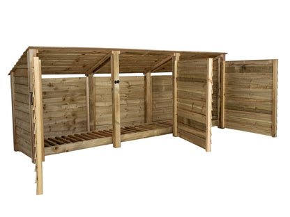 Wooden Log Store (Roof Sloping Back) with Doors W-335cm, H-126cm or 180cm, D-88cm