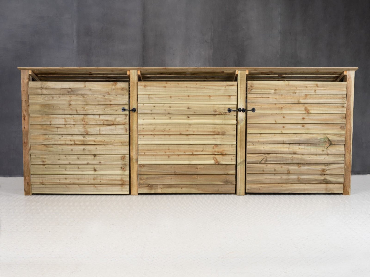 Wooden Log Store (Roof Sloping Back) with Doors and Shelf W-335cm, H-126cm or 180cm, D-88cm
