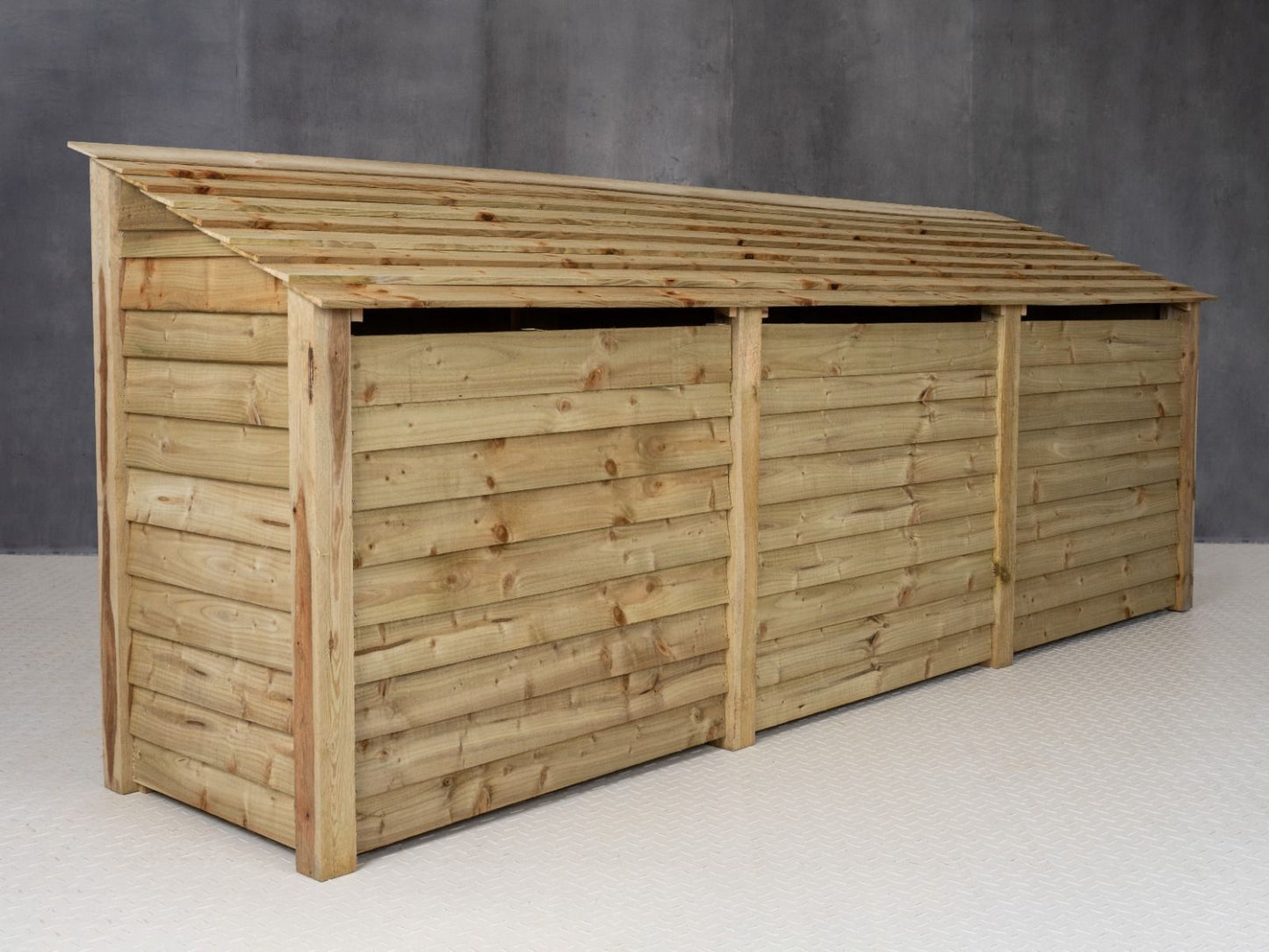 Wooden Log Store (Roof Sloping Back) with Doors W-335cm, H-126cm or 180cm, D-88cm