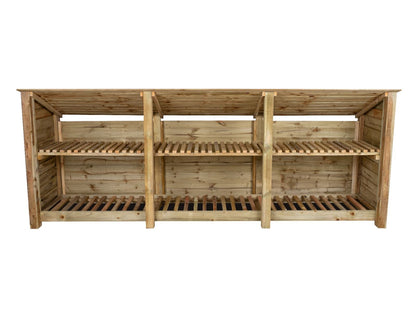 Wooden Log Store (Roof Sloping Back) with Shelf W-335cm, H-126cm or 180cm, D-88cm