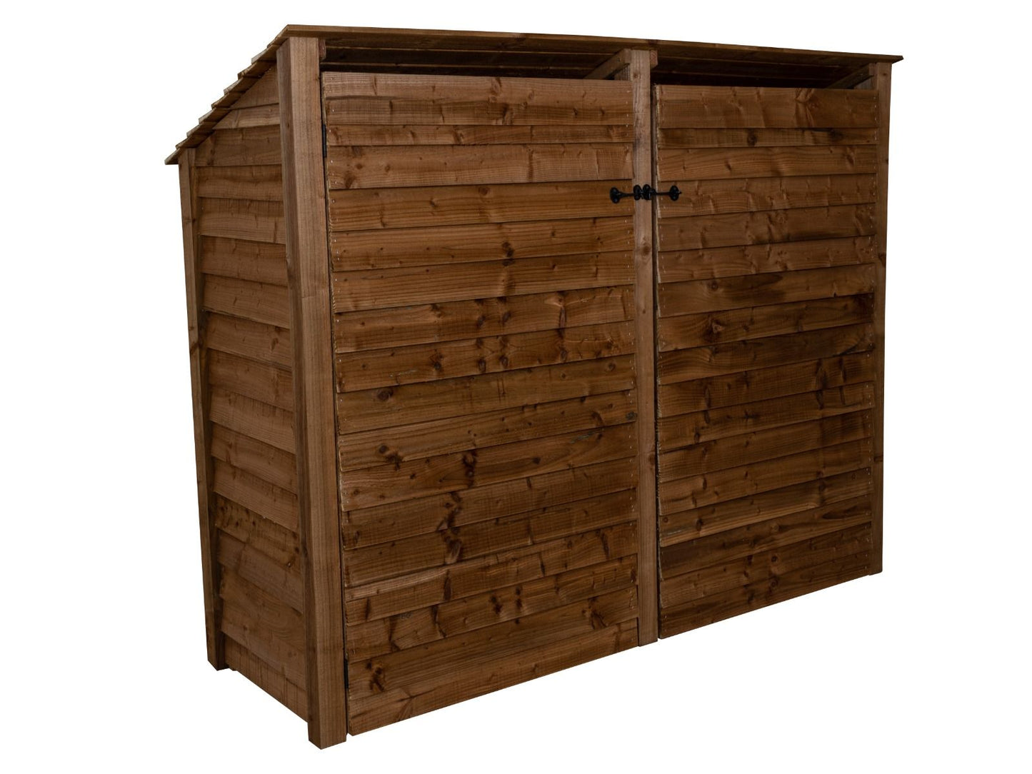 Wooden Log Store (Roof Sloping Back) with Doors W-227cm, H-126cm or 180cm, D-88cm - Brown Finish