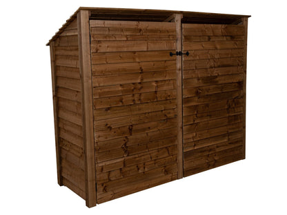 Wooden Log Store (Roof Sloping Back) with Doors W-227cm, H-126cm or 180cm, D-88cm - Brown Finish