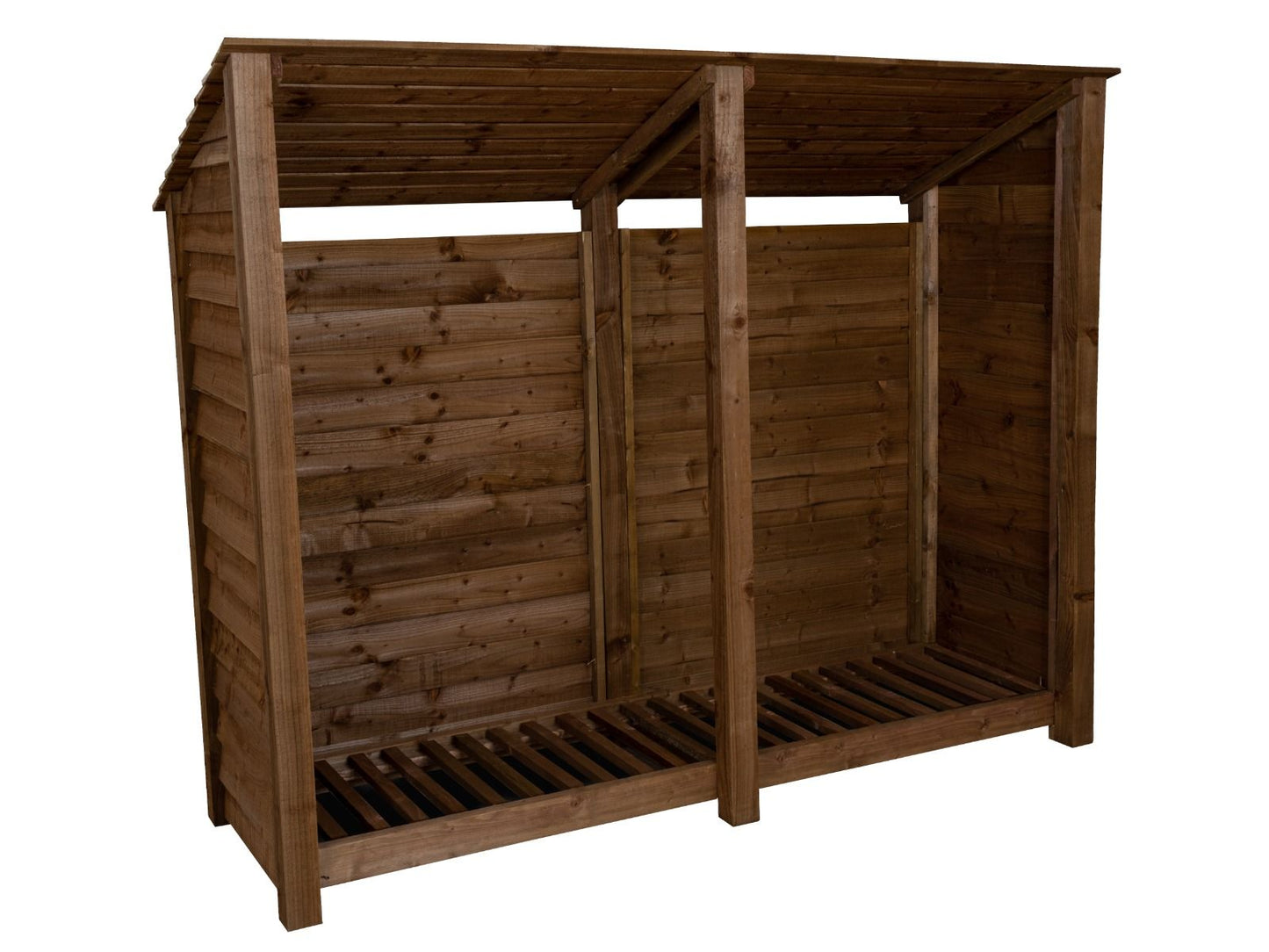 Wooden Log Store (Roof Sloping Back) W-227cm, H-126cm or 180cm, D-88cm - Brown Finish