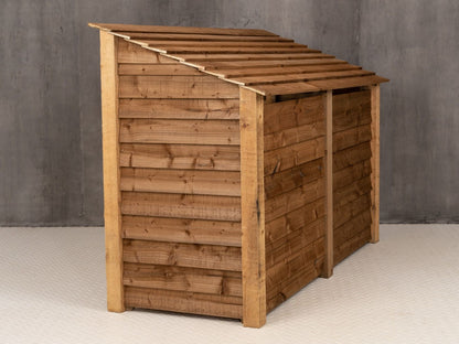 Wooden Log Store (Roof Sloping Back) with Doors and Shelf W-187cm, H-126cm or 180cm, D-88cm - Brown Finish