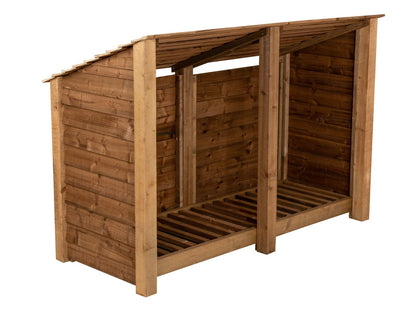 Wooden Log Store (Roof Sloping Back) W-187cm, H-126cm or 180cm, D-88cm - Brown Finish