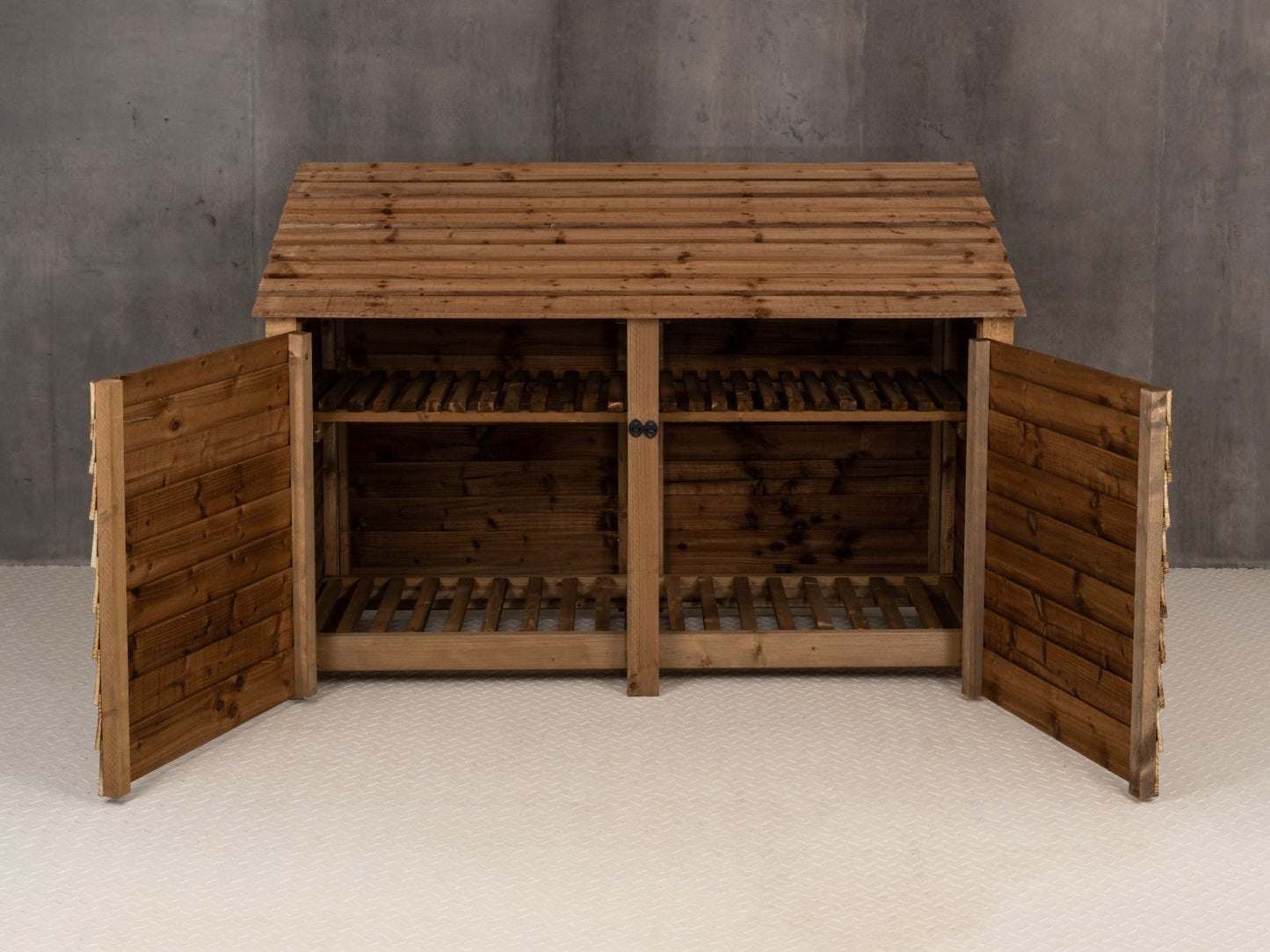 Wooden Log Store with Doors and Shelf W-187cm, H-126cm or 180cm, D-88cm - Brown Finish