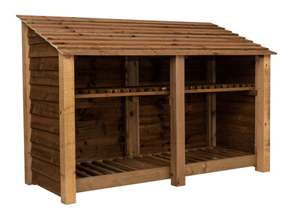 Wooden Log Store with Shelf W-187cm, H-126cm or 180cm, D-88cm - Brown Finish