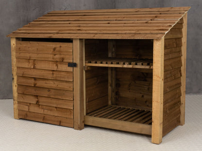 Wooden Garden Tool Storage with Shelf W-187cm, H-126cm or 180cm, D-88cm - Brown Finish