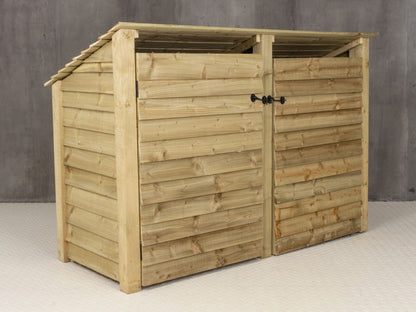 Wooden Log Store (Roof Sloping Back) with Doors W-187cm, H-126cm or 180cm, D-88cm
